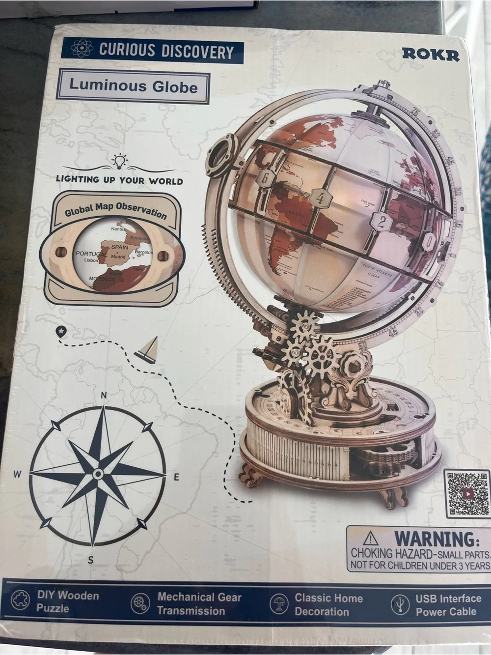 Luminous Globe DIY Wooden Puzzle - Brown & Cream Globe Building Set